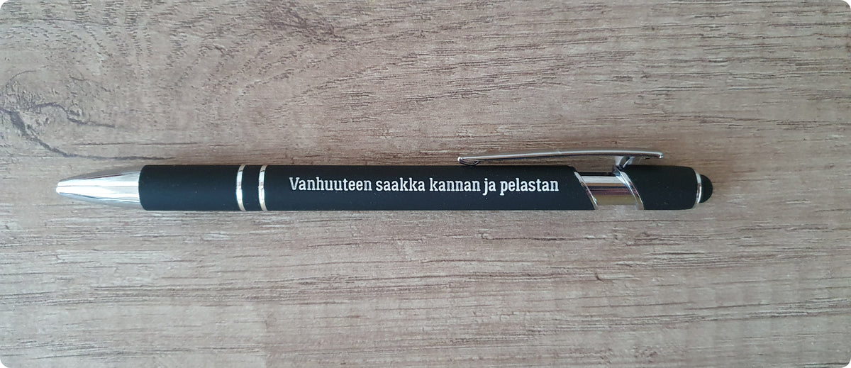 Kuulakärkikynä "Vanhuuteen saakka kannan ja pelastan"