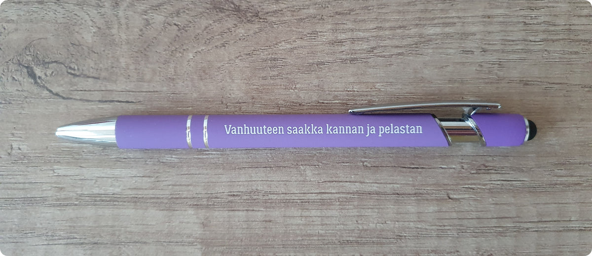 Kuulakärkikynä "Vanhuuteen saakka kannan ja pelastan"