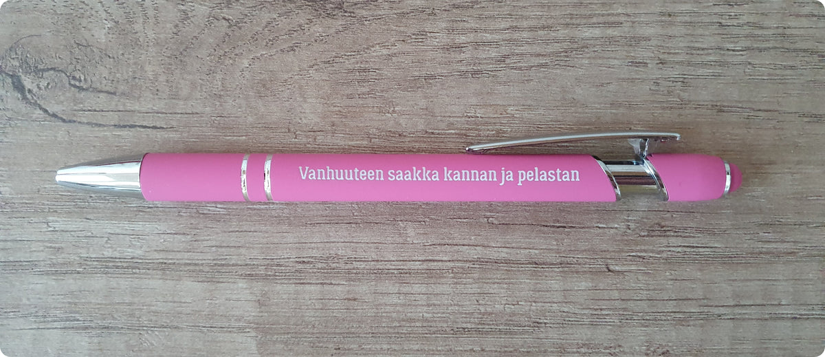 Kuulakärkikynä "Vanhuuteen saakka kannan ja pelastan"