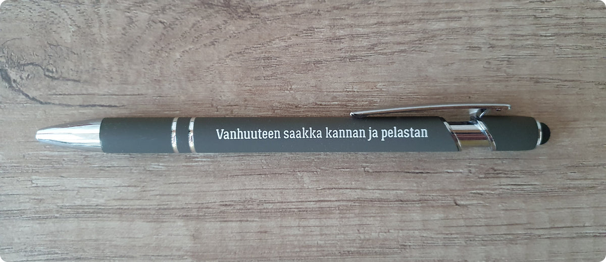 Kuulakärkikynä "Vanhuuteen saakka kannan ja pelastan"