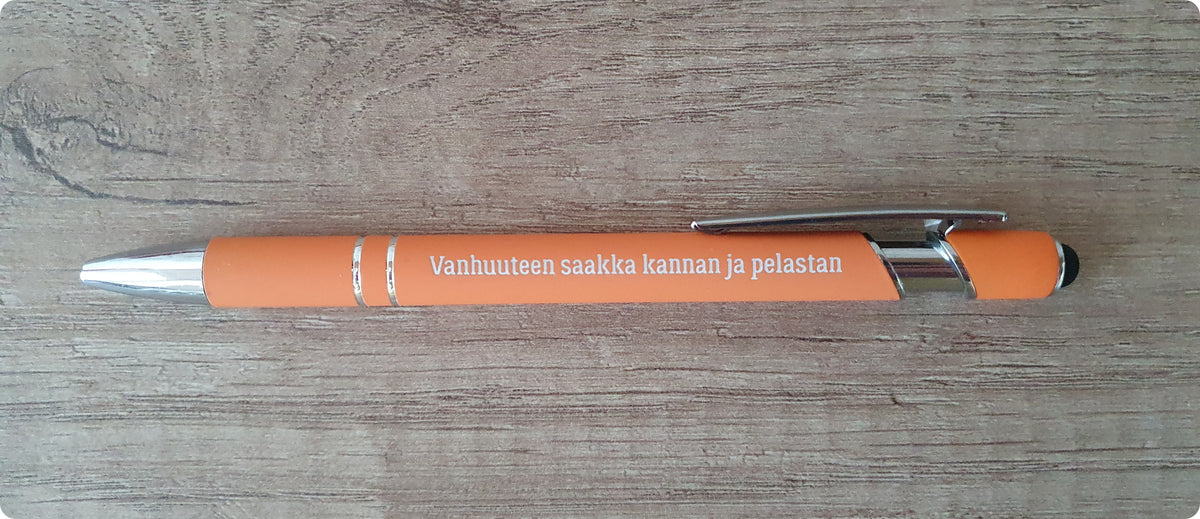 Kuulakärkikynä "Vanhuuteen saakka kannan ja pelastan"