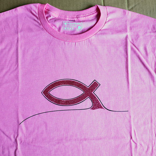 T-paita "Kala" (Pinkki, glitter kala, L-koko) - OUTLET
