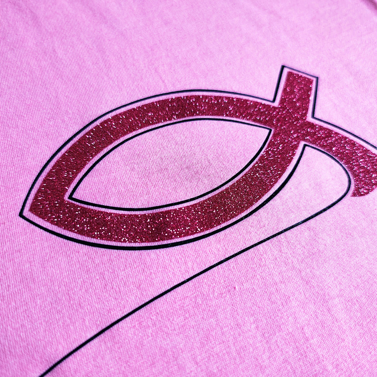 T-paita "Kala" (Pinkki, glitter kala, L-koko) - OUTLET