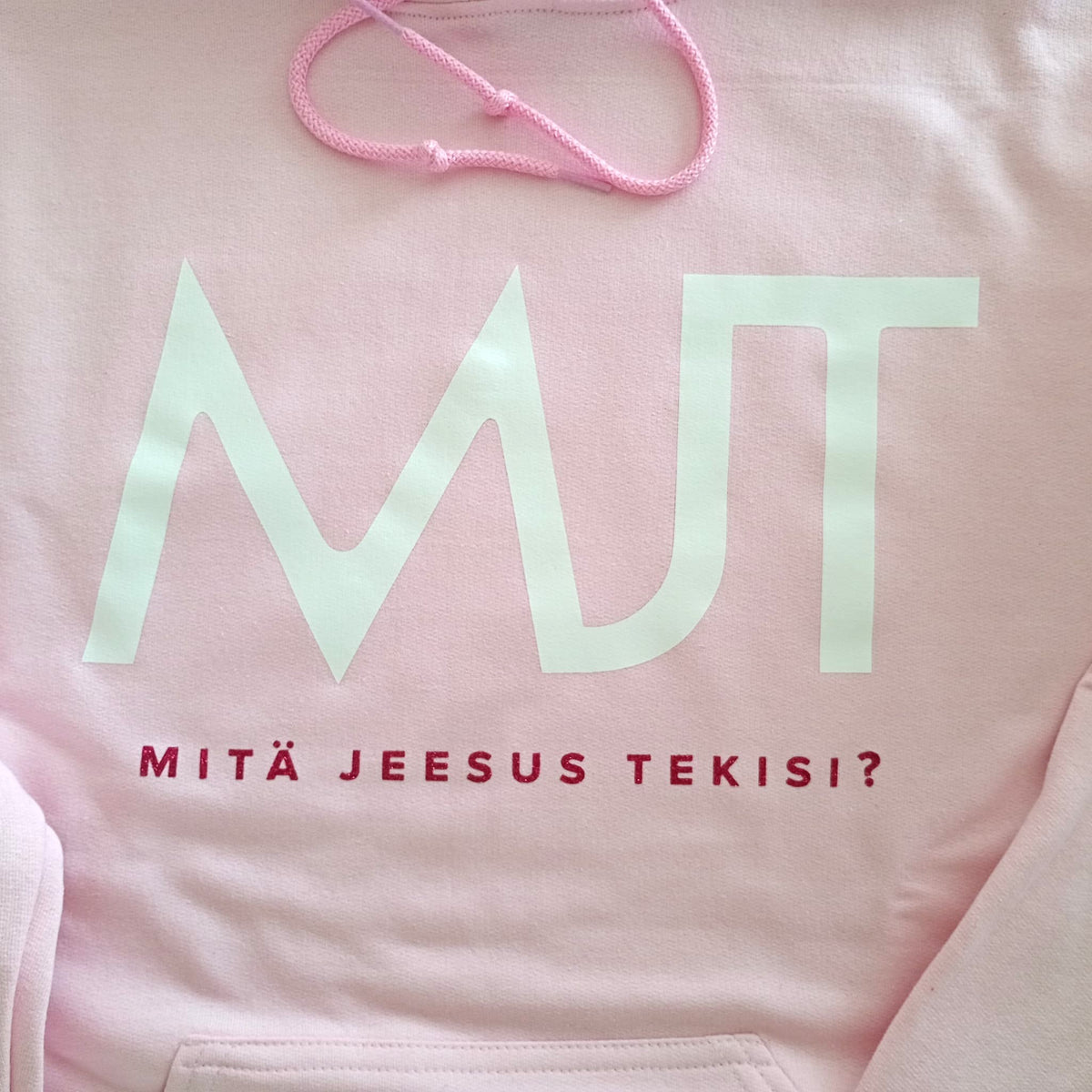 Huppari "MJT Mitä Jeesus tekisi?" - Vaaleanpunainen, M-koko