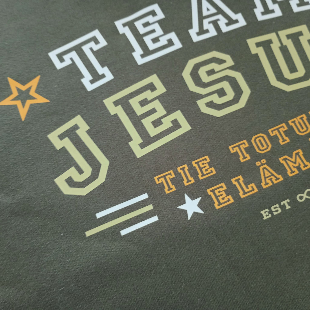 Huppari "Team Jesus" - Maastonvihreä, XL-koko