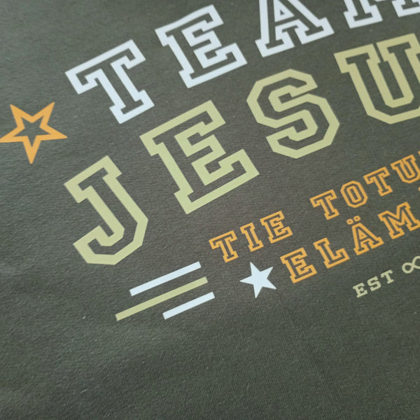 Huppari "Team Jesus" - Maastonvihreä, XL-koko