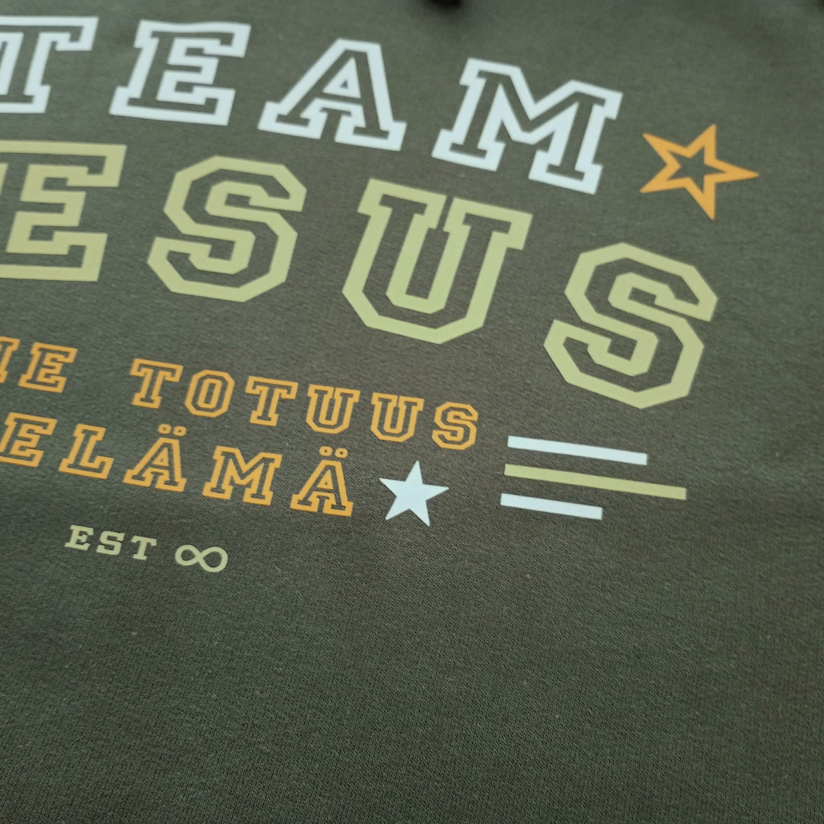 Huppari "Team Jesus" - Maastonvihreä, XL-koko