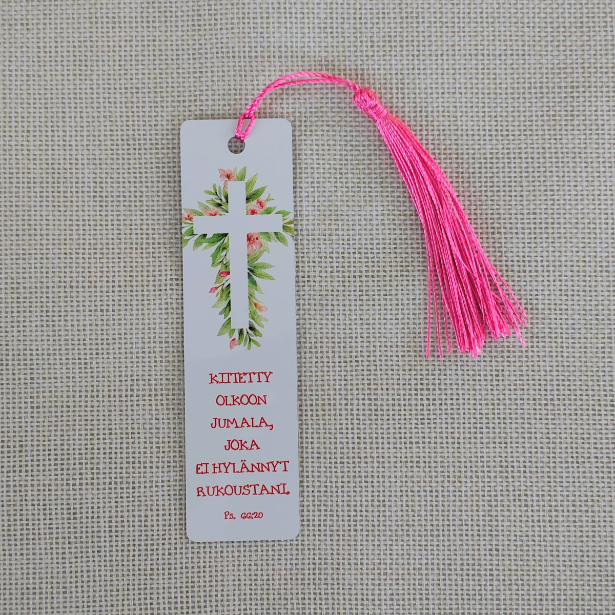 Kirjanmerkki "Kiitetty olkoon Jumala"